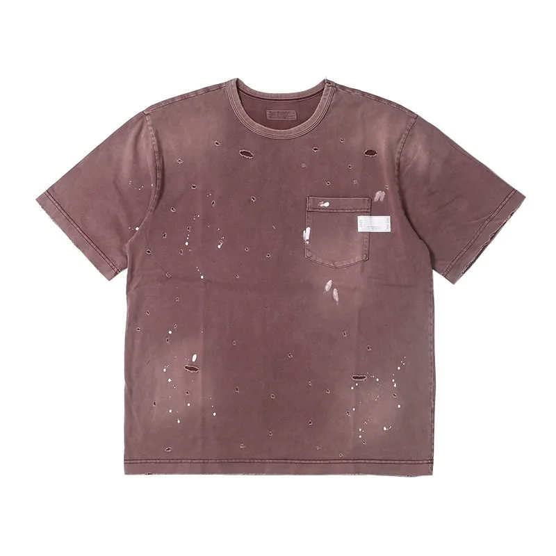 Neighborhood Savage Crewneck-p SS Japanese Trend Washed Distressed Short Sleeved T-shirt for Men