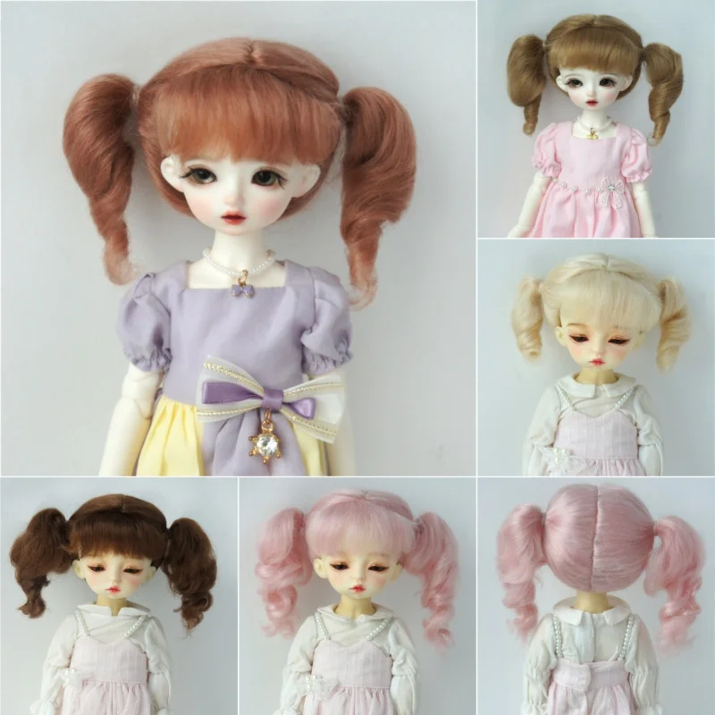 Mohair Pop pruiken JD613 5-6 inch 6-7 inch Twins Mini worst rolls Pony Mohair BJD pruik 1/8 OB11 1/6 YOSD Dol accessoires