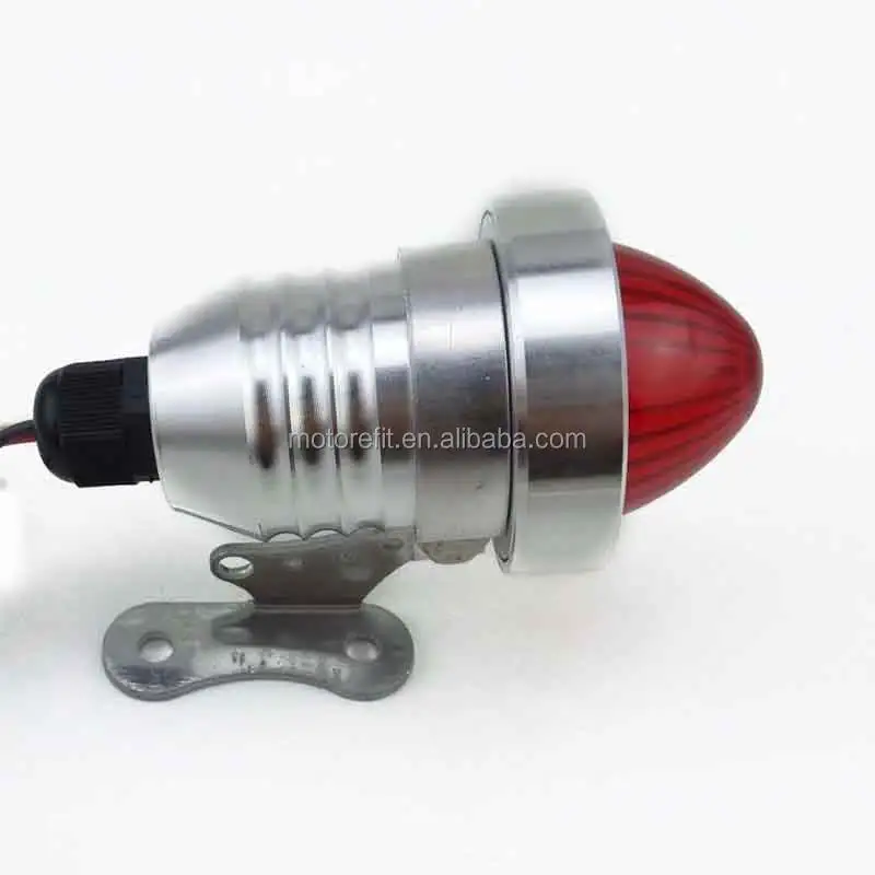 Motorcycle Customized Bullet Vintage Taillight 12V LED Red Glass Tail Brake Light(Chrome)