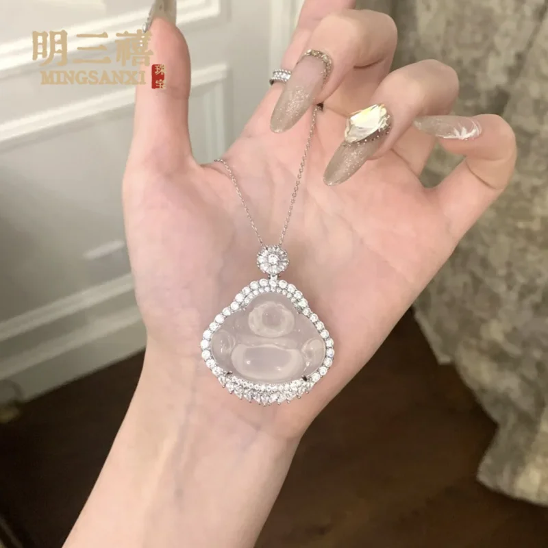 

Xiaohongshu Ice Jade Chalcedony Buddha Pendant Agate Jade Maitreya Buddha Laughing Buddha Necklace Big Belly Sitting Buddha