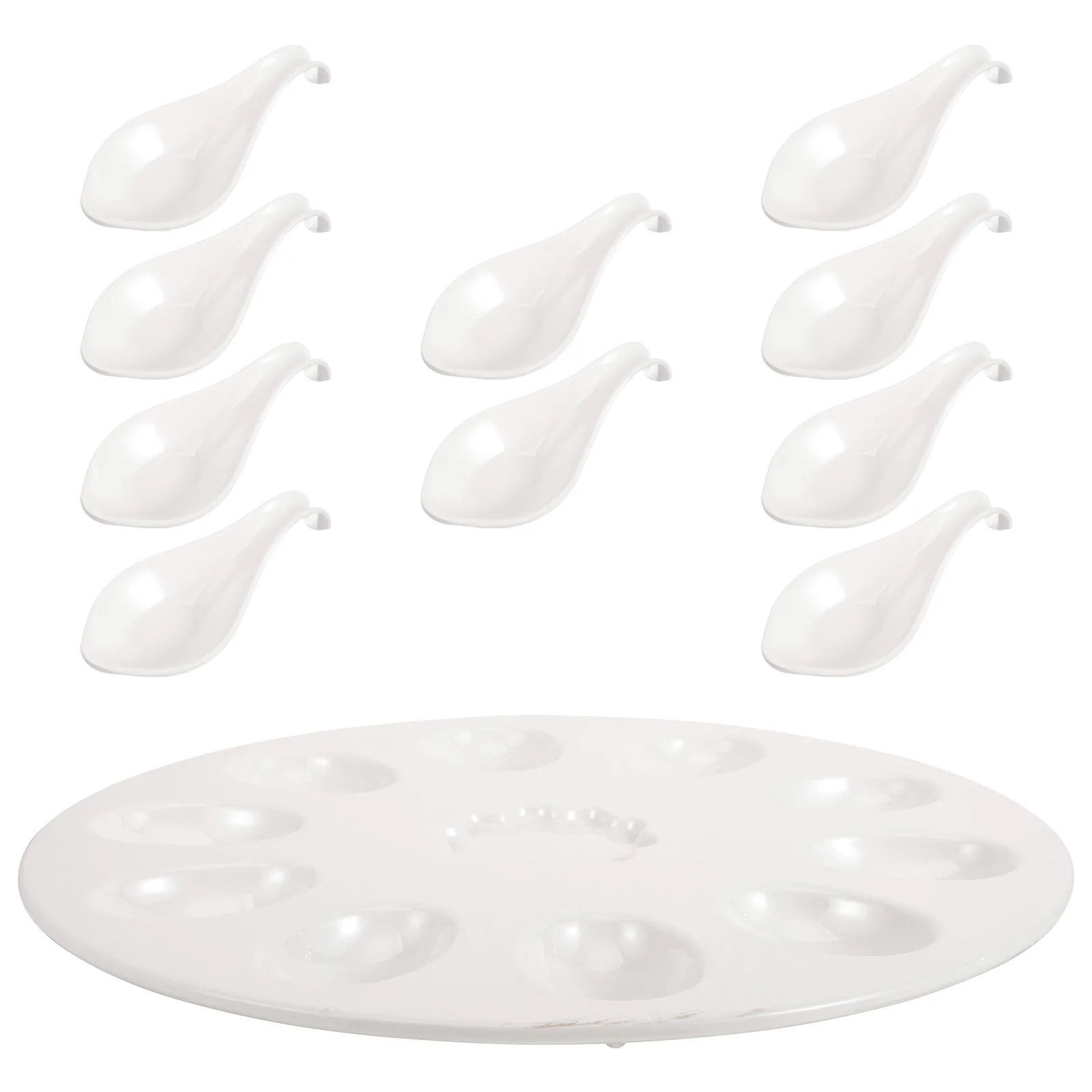 

Melamine Hot Pot Tableware 10 Holes Round Edge Deviled Egg Trays Spoons Party Seafood serving Dish Kitchen Accessories