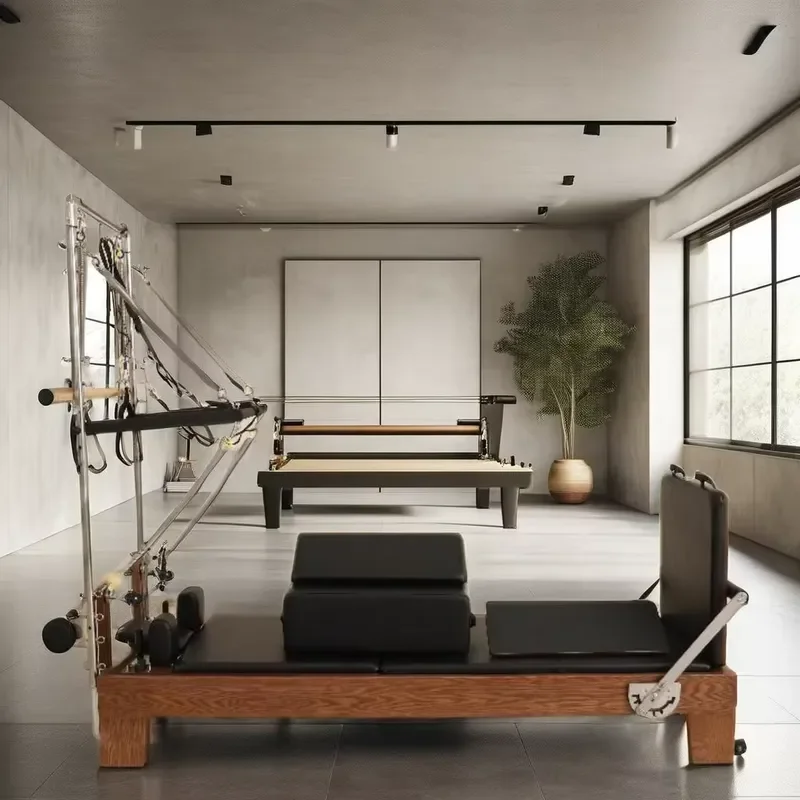 for High Quality Black Clinical Pilates Reformer with Tower Half Trapeze Wood and Microfiber Home Gym Equipment