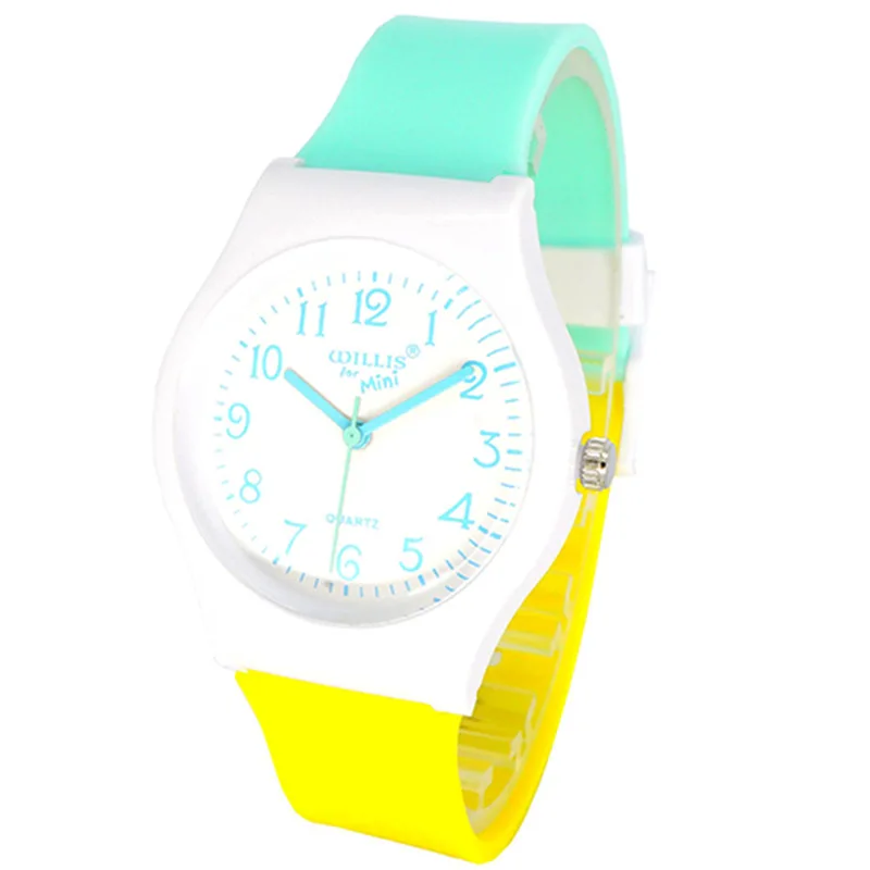 -Border E-Commerce in Stock Supply Environmental Waterproof Student Exam Quartz Watch Macaron Color Plastic Chil