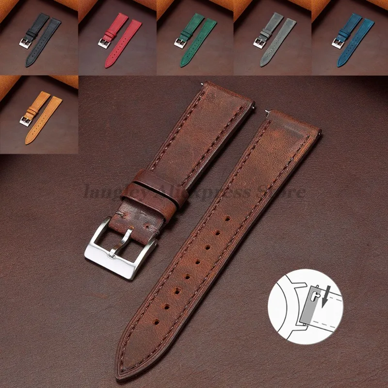 Cinturino per orologio in vera pelle retrò vintage a sgancio rapido 18mm 19mm 20mm 21mm 22mm 24mm cinturino per orologio Crazy Horse cinturini per uomo donna