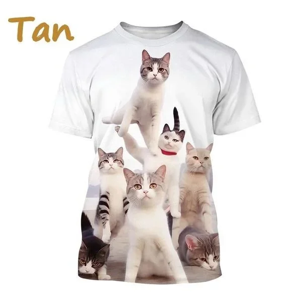 2023 New Funny Cute Cat 3D Printing T-Shirt Animal Creative Personality Interesting Street Round Neck Short Sleeve