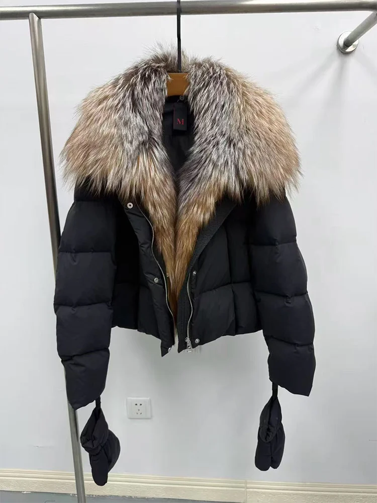 2025 Natuurlijke Echte Vos Bontkraag Warme Ganzendons Jassen Winter Vrouwen Puffer Jassen Met Handschoenen Vrouwelijke Uitloper