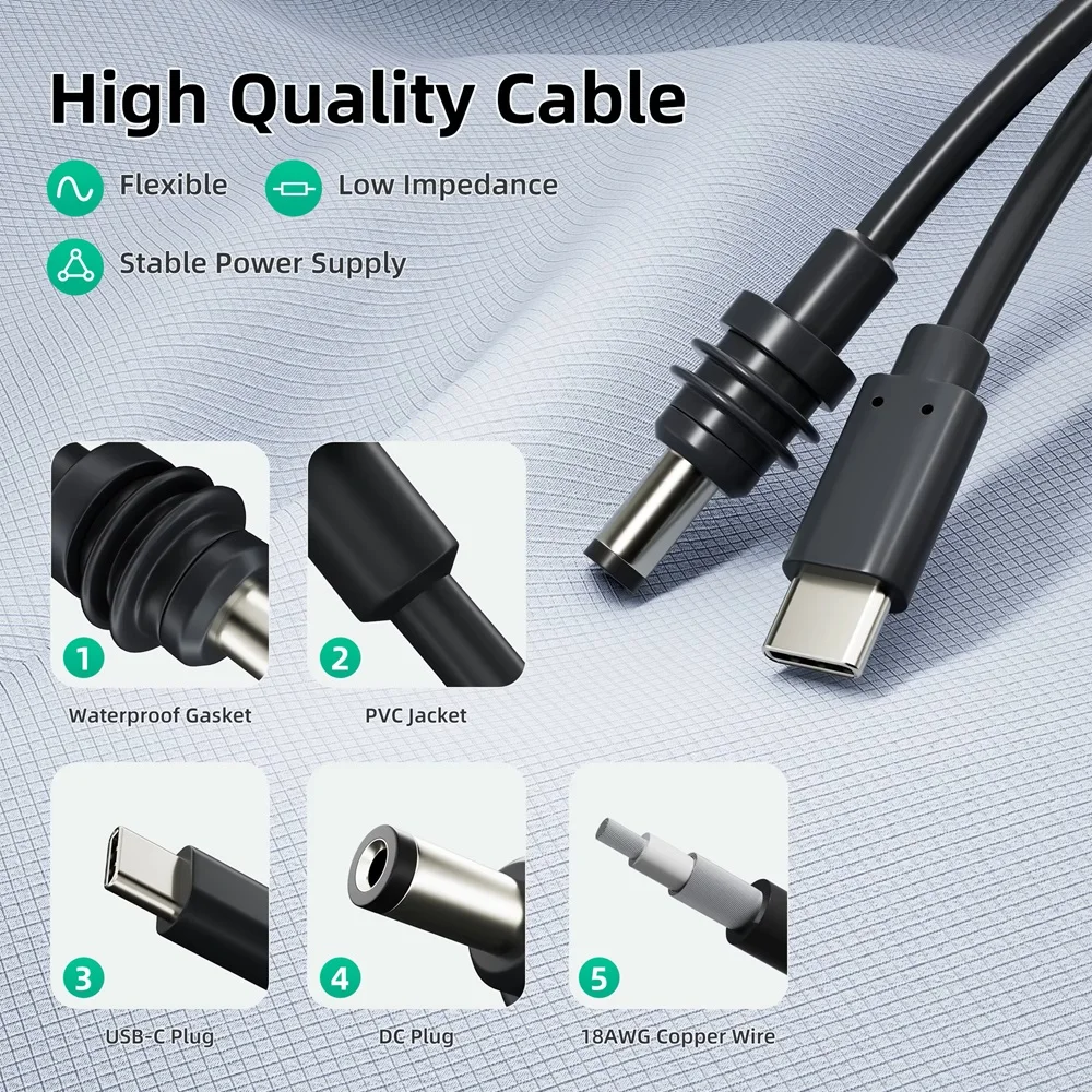 For Starlink Mini Cable 2M(6.6ft) Starlink Mini DC Power Type-C Input Replacement cable Waterproof Outerdoor Barrel Jack Chargin