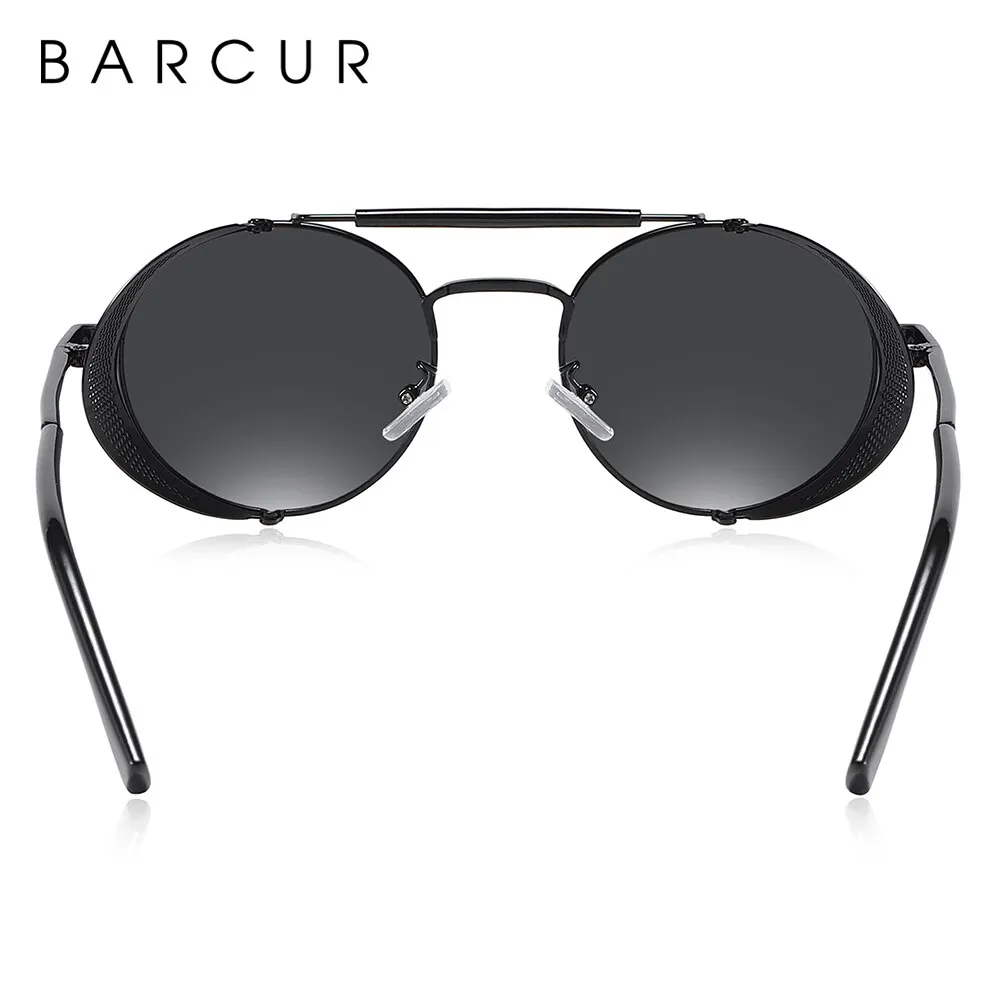 BARCUR Polarized Steampunk Round Sunglasses Men Retro Sun Glasses For Women Vintage Style