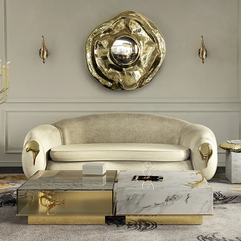 Italian light luxury sun sofa, high-end villa furniture design large-sized leather art three-person sofa