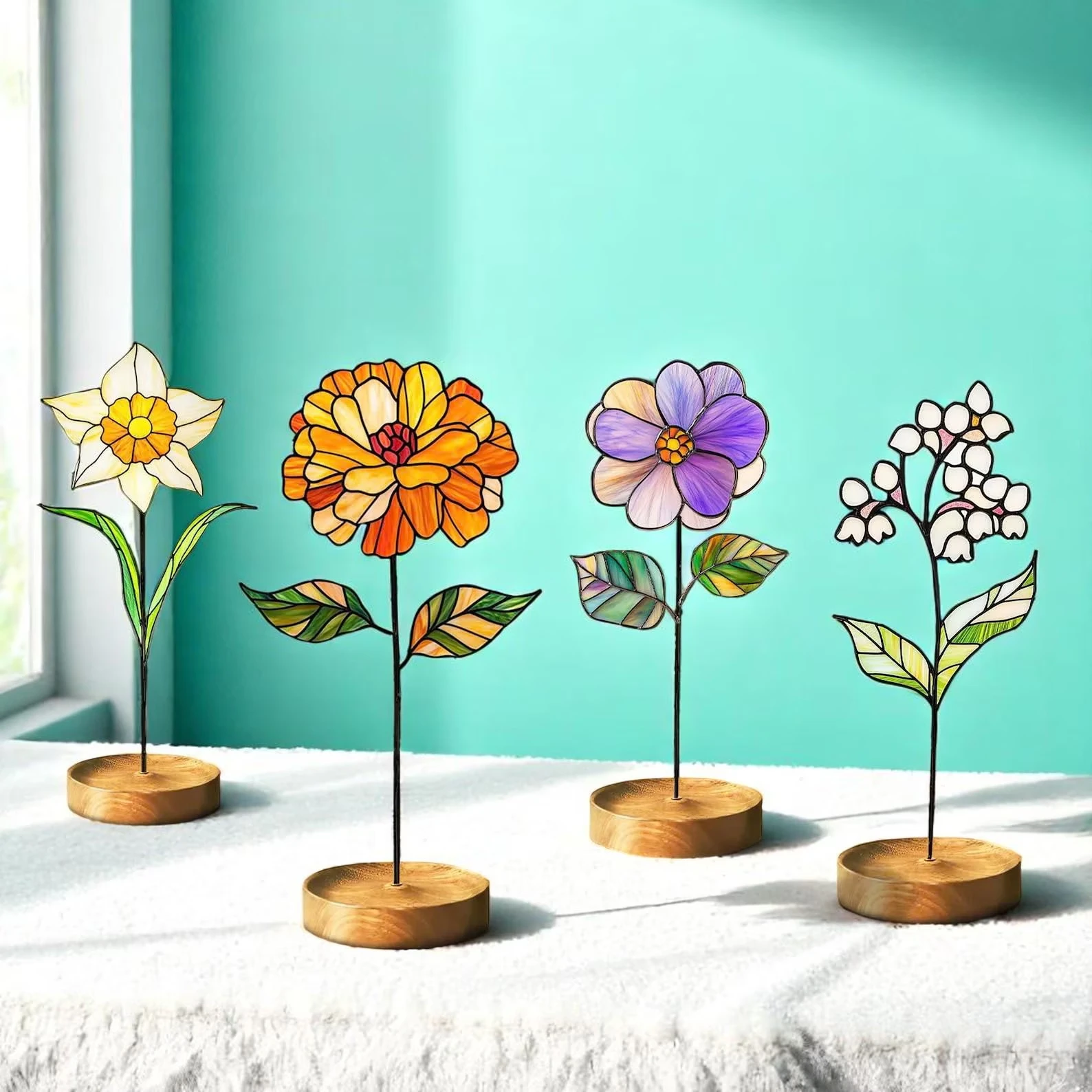 誕生花ステンドグラス-–-ママへのパーソナライズされた花のギフト-–-カスタム誕生花ガラスオーナメント-–-ママへのボタニカルギフト