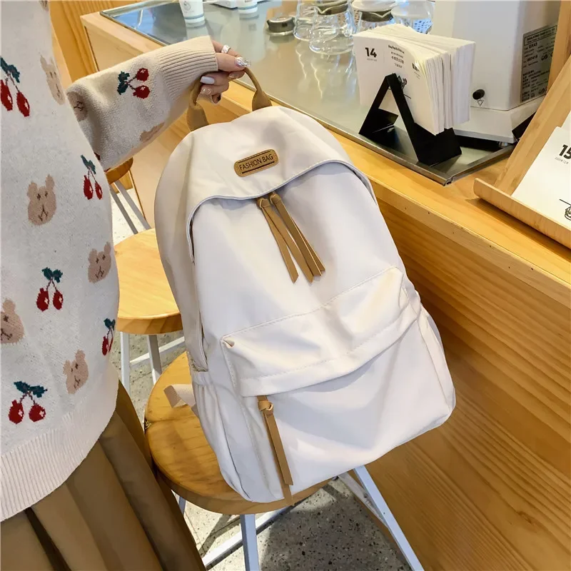 Large-capacity Backpack Female Japanese Backpack Solid Color Junior High School Student Canvas Schoolbag Laptop Backpack