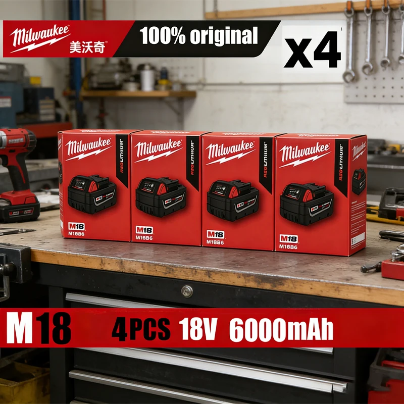 

Milwaukee M18 Power Tool Battery, Charger, BR, XC, 18V, 6000mAh M18B5, 48-11-1860, Built-in 18650 Battery 6000mAH/12000mAH