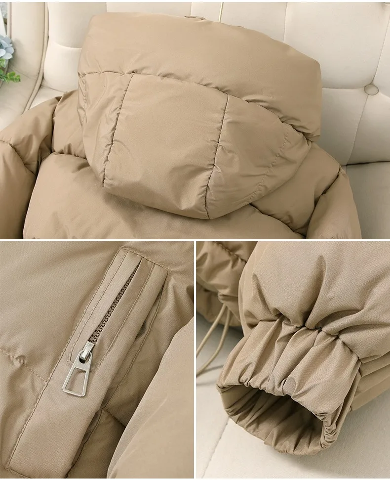 Hooded Thick Coat Short Length Urban Style with Loose Fit Long Sleeve Regular Sleeve Commuter Chic Zipper Closure Women Coats