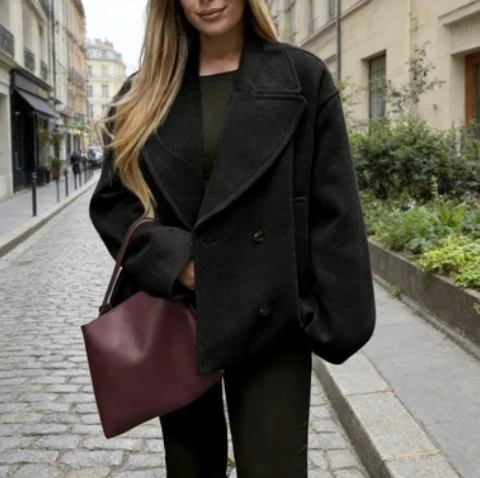 

Womens Blazer Jacket Double Breasted Large Collar Soft Material Versatile Early Autumn New Style Fashion Coat Outerwear