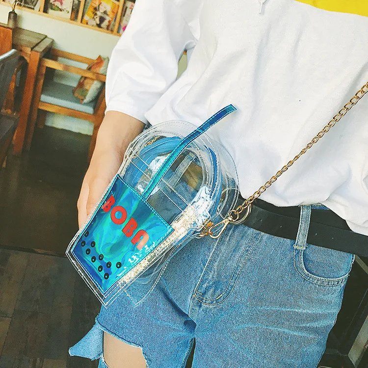 Cute Design Transparent Drink Bottle Crossbody Bag For Women Pvc Ladies Chain Purse Shoulder Bag Tote Mini Bag Female Bolsa