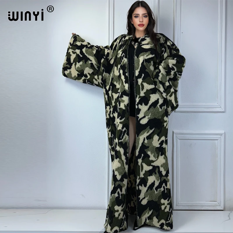 WINYI camouflage Afrika dames losse jassen winter Warm lang donsvest luxe kleding kimono abaya dubai luxe winteroutfits