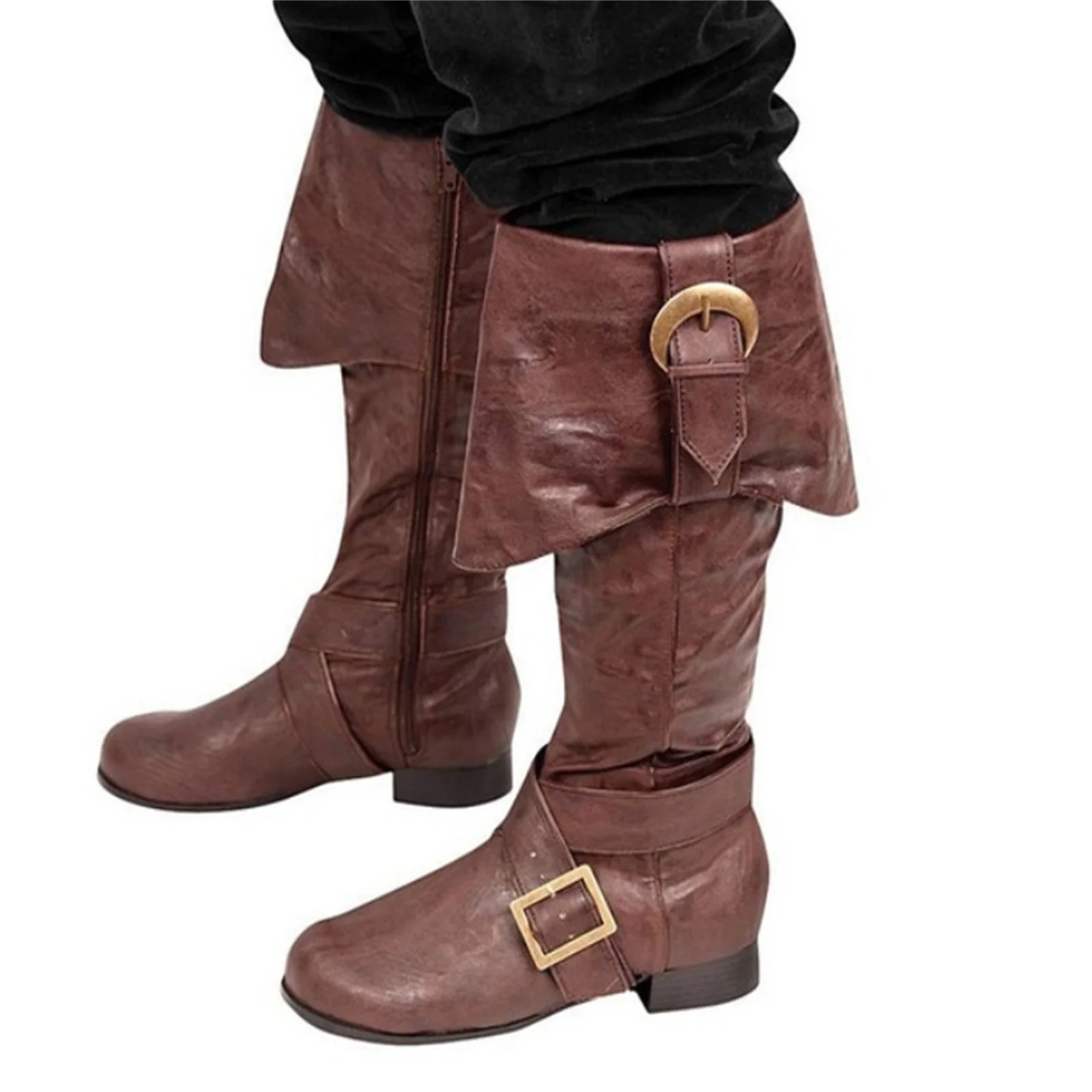 Medieval viking pirata soldado cosplay botas de cavaleiro halloween moda masculina fivela calçados femininos retro festa meados de bezerro bota