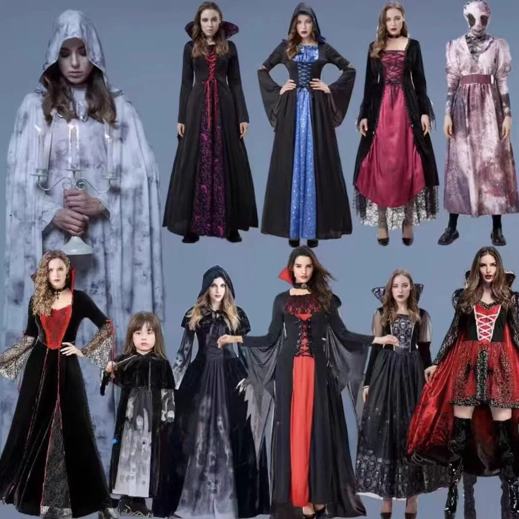 

Halloween New Skull Print Witch Women's Costume Queen Parent-Child Performance Outfit Terrifying Witch Costume