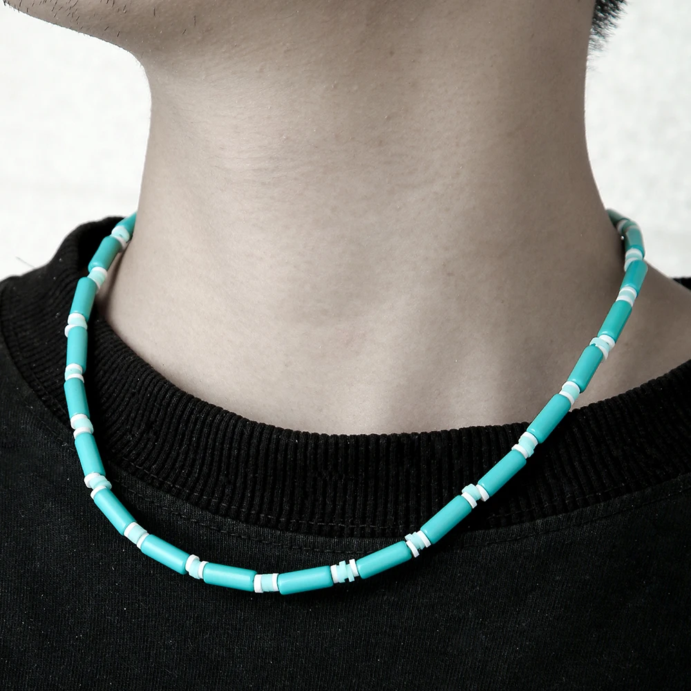 

Vintage Baroque Acrylic Polymer Clay Necklace Men's Hip Hop Street Collarbone Chain Handmade Beaded Couple Necklace Jewelry