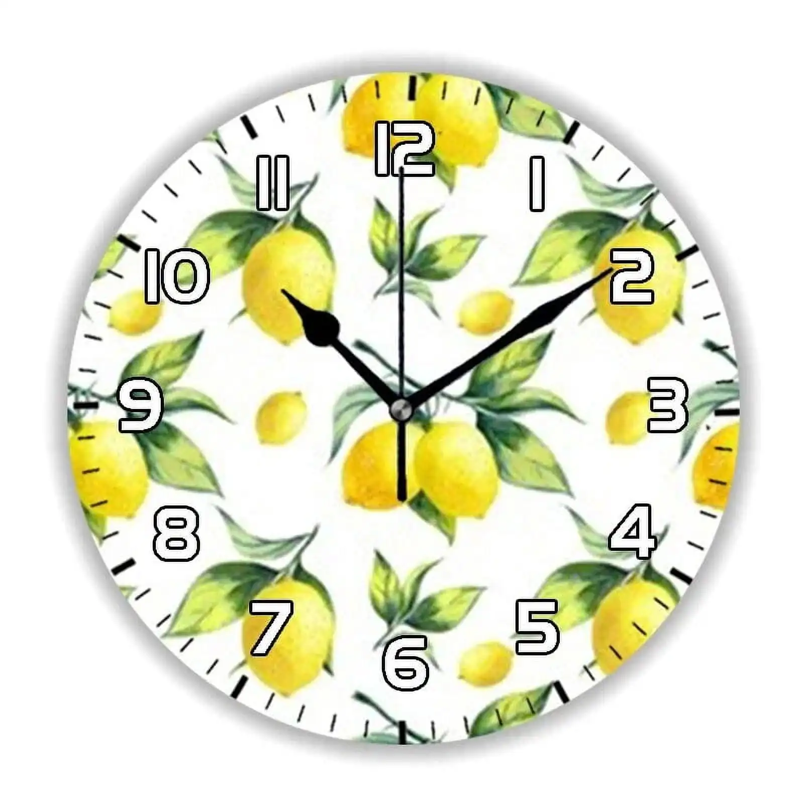 Reloj de Pared Moderno con Diseño de Hojas de Limón Amarillas y Follaje Verde para Cocina, Jardín, Hogar, Estilo Rústico