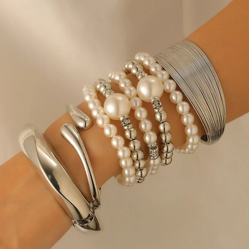 European and American Geometry Stacked Pearls Bracelet for Women Fashion Jewelry Minimalist Accessories Wholesale Party