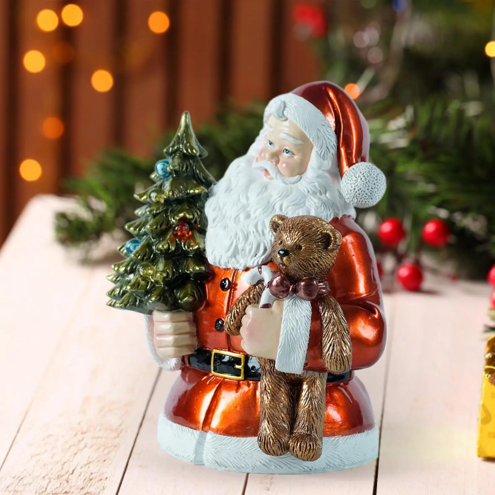 

Santa Claus Figurine Collectible Sculpture Party Supplies Centerpiece Resin Statue for Home Office Desk Farmhouse Home Decor