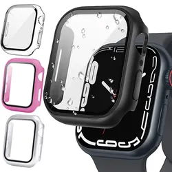 Vidrio templado + cubierta para Apple Watch Case 44mm 40mm 45mm 41mm 42mm Protector de pantalla Apple Watch accesorios serie 9 6 5 4 SE 7 8