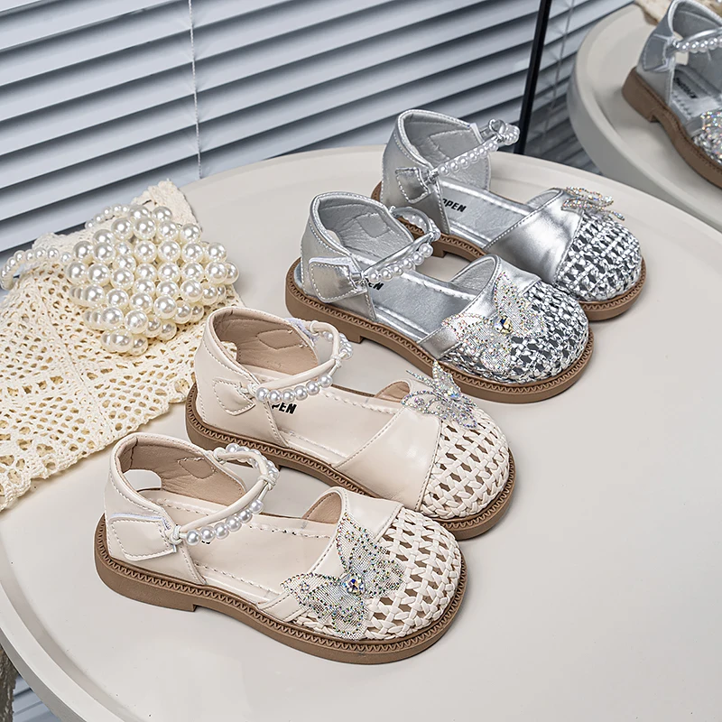 Mumoresip Girls Beach Shoes Princess Style Weave Trendy Kids Sandals Sweet Butterfly 2026 Summer New Children Casual Shoes Soft