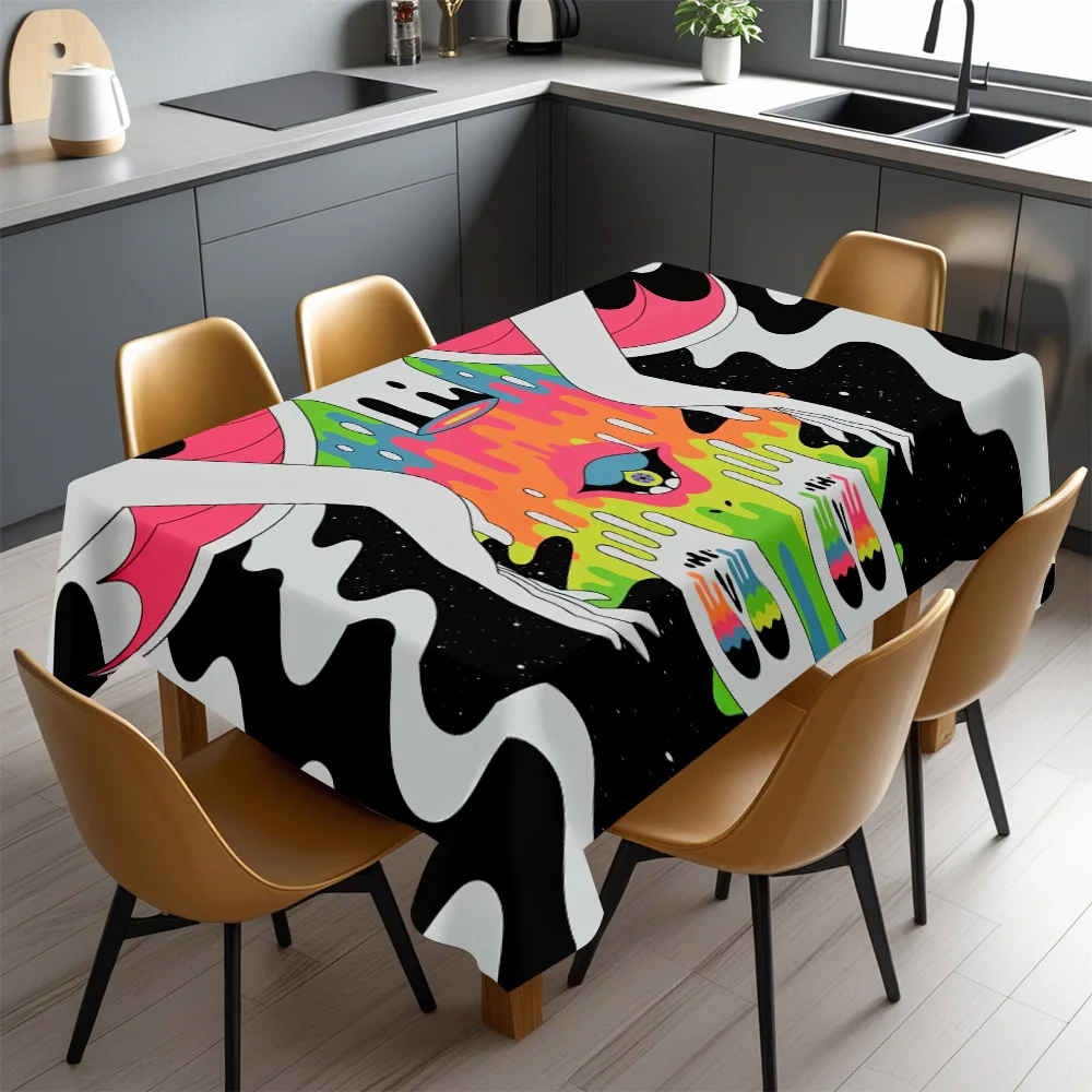 Vibrant Pop Art Tablecloth Waterproof Spillproof Desk Cover for Dining Room Party Decor