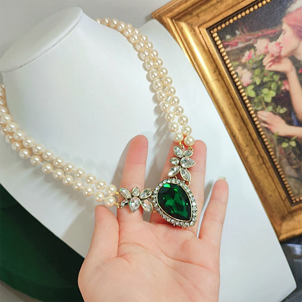 Vintage Temperament Emerald Water drop tassels earrings Necklace for women's girl gift  party Choker Jewelry wholesale