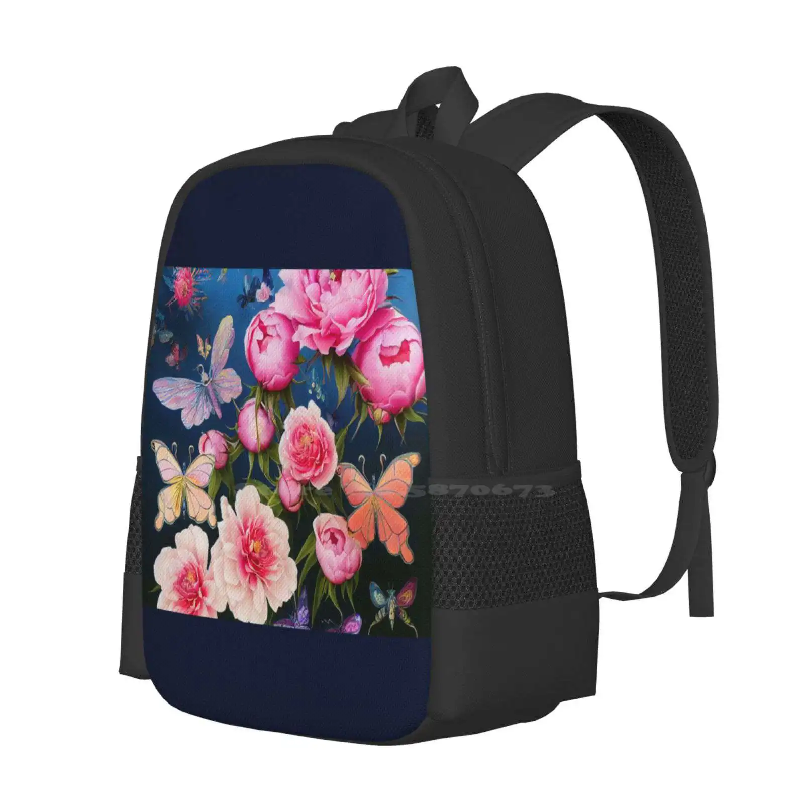 Butterflies And Pink Peonies 3d Print Design Backpack Student Bag Butterflies Flowers Pink Poenies