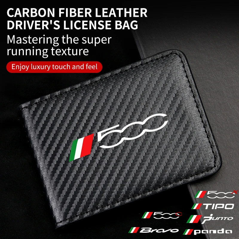 

For Fiat 500 500L 500X 500c 500e Panda Punto Tipo BRAVO Car Driver License Carbon fiber Man Wallet Bag Card Car interior