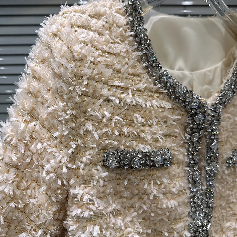 Modna odzież przemysłowa, wiertarka do paznokci, krawędź, ocieplenie, krótka kurtka damska zimowa, nowa, okrągły dekolt, długi rękaw, dopasowany, elegancki płaszcz.