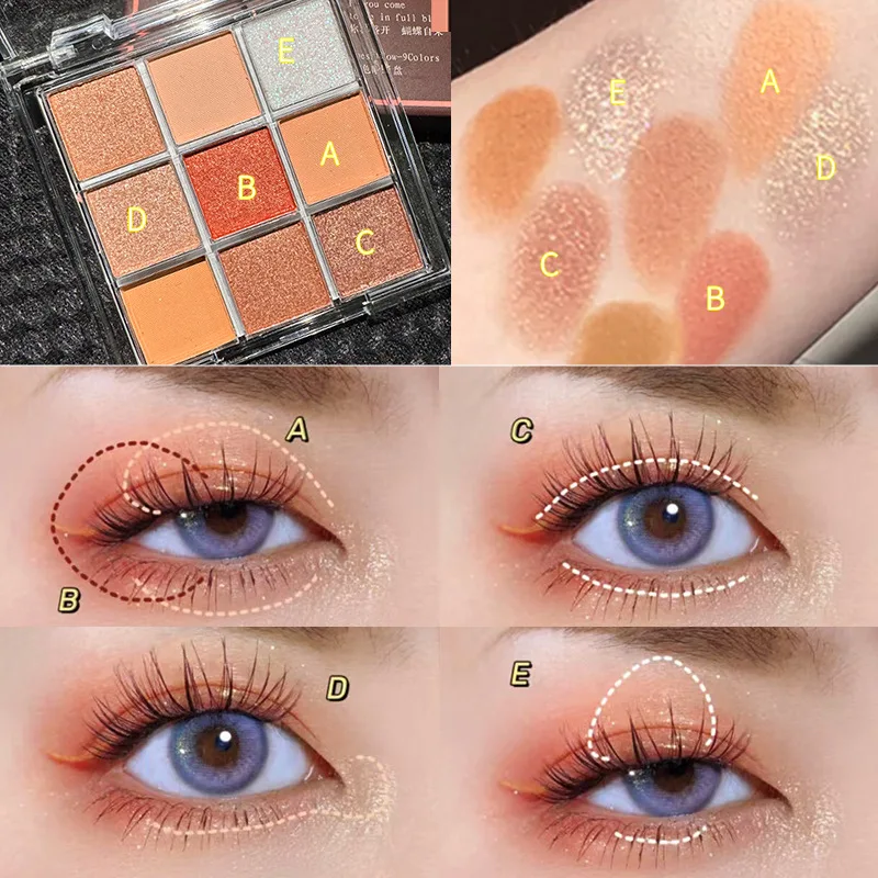 Paleta Cieni do Powiek 9 Kolorów Matowe Perłowe Brokatowe Wykończenie Makijaż Rozświetlający Nisko Naprawdzające Ziemiste Kolory Codzienny Makijaż Paleta Cieni do Powiek