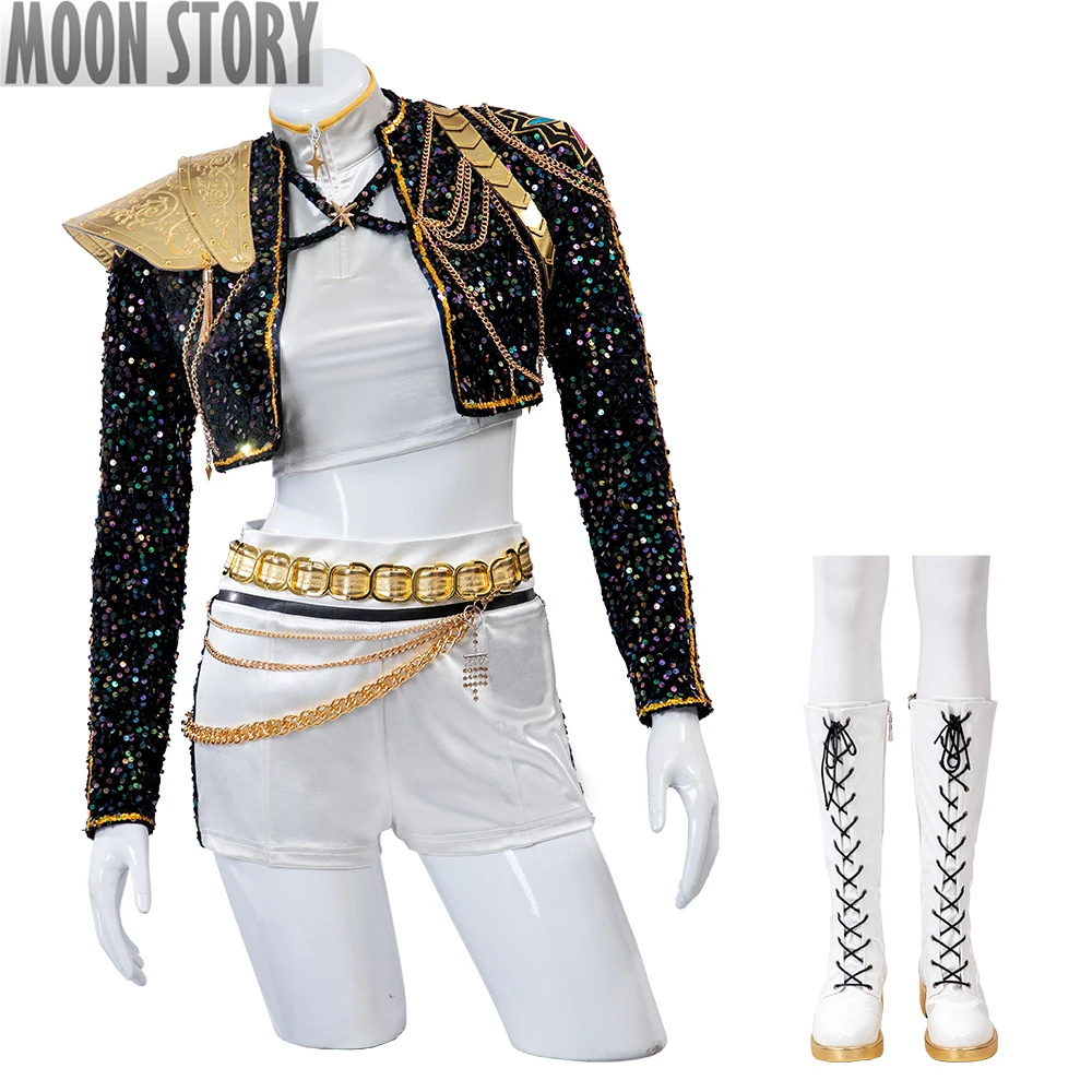 

Костюм для косплея K-Pop Rumi, сценический костюм, реквизит для вечеринки, пальто для сценического шоу, полный комплект на Хэллоуин с обувью