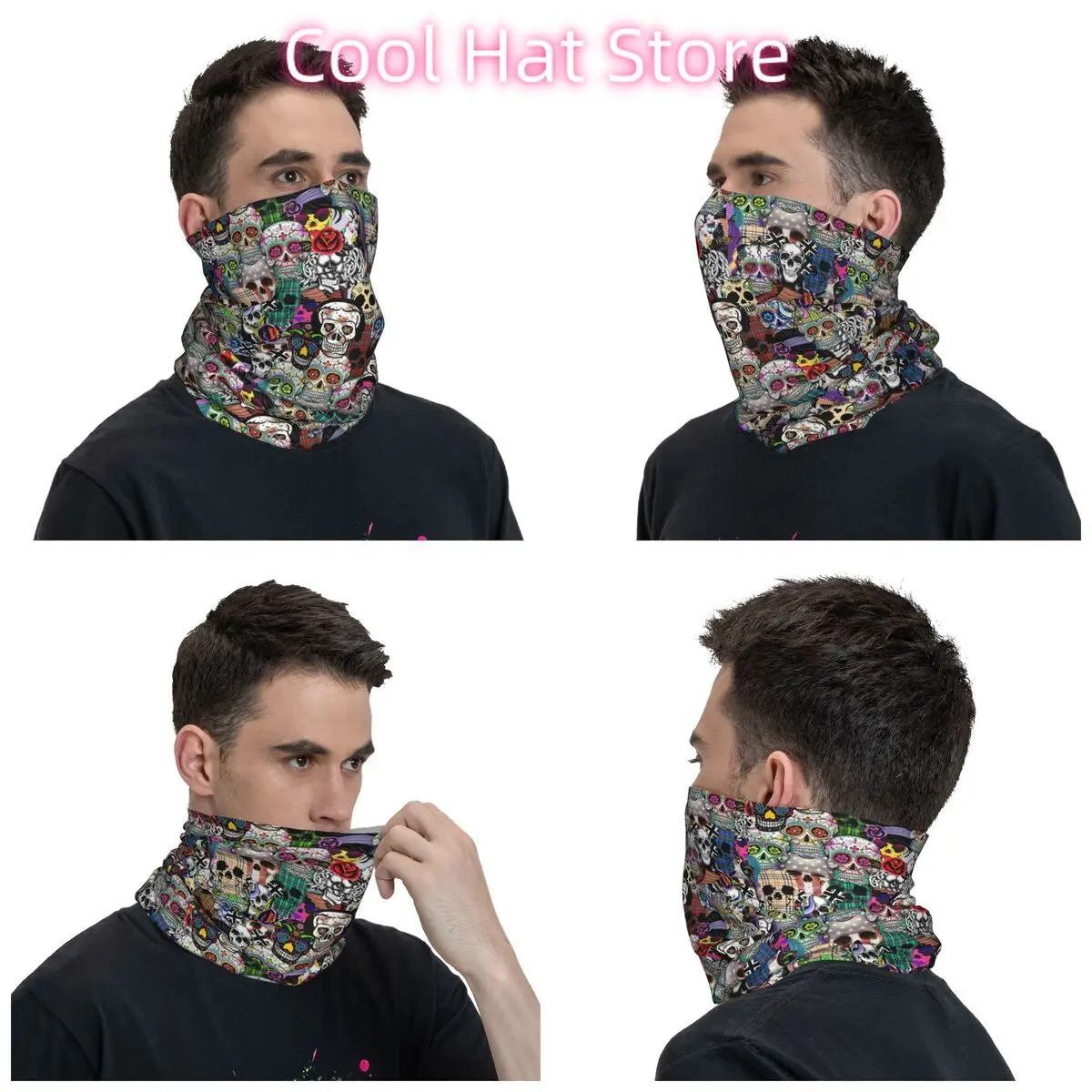 Mexican Day Of The Dead Skull Winter Neck Warmer Women Windproof Wrap Face Scarf for Hiking Halloween Gaiter Headband