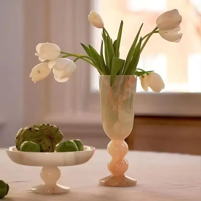 Stonekocc White Agate Jade Vase Luxury Villa Model Room Decor Hotel Christmas Art Style Home Decoration High Grade Stone High
