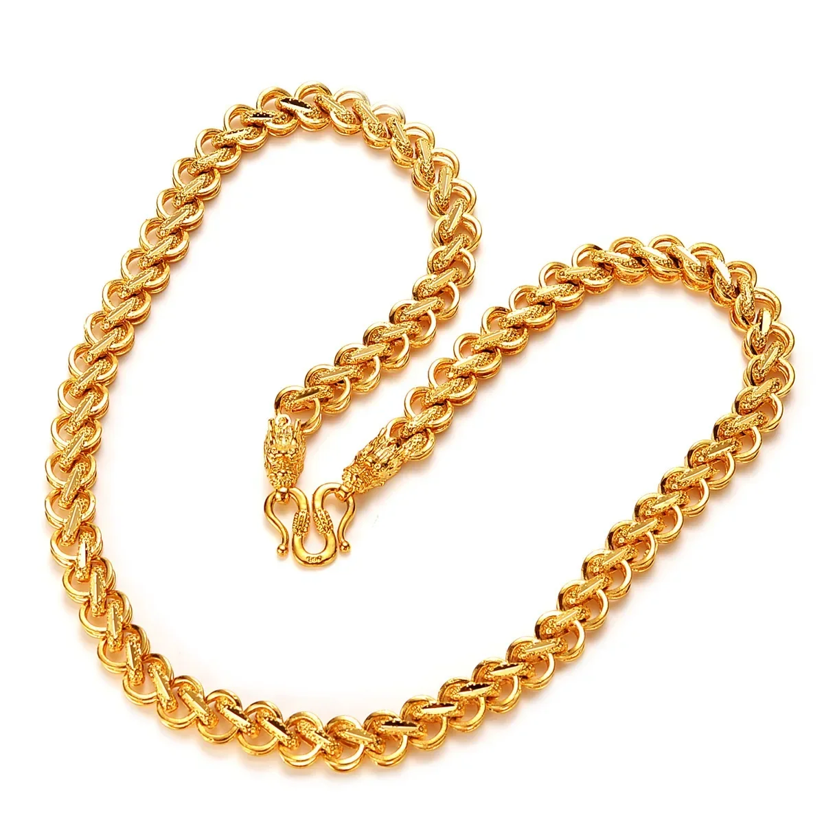 24K Real Gold 9999  Men\'s Jewelry Necklace for Men with Head Side Chain Thai Whip Chain Jewelry