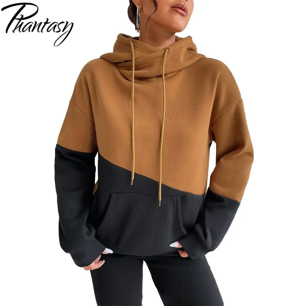 Fantasma solto casual hoodie feminino topo moletom feminino contraste com capuz rua moda solta com capuz roupas vintage