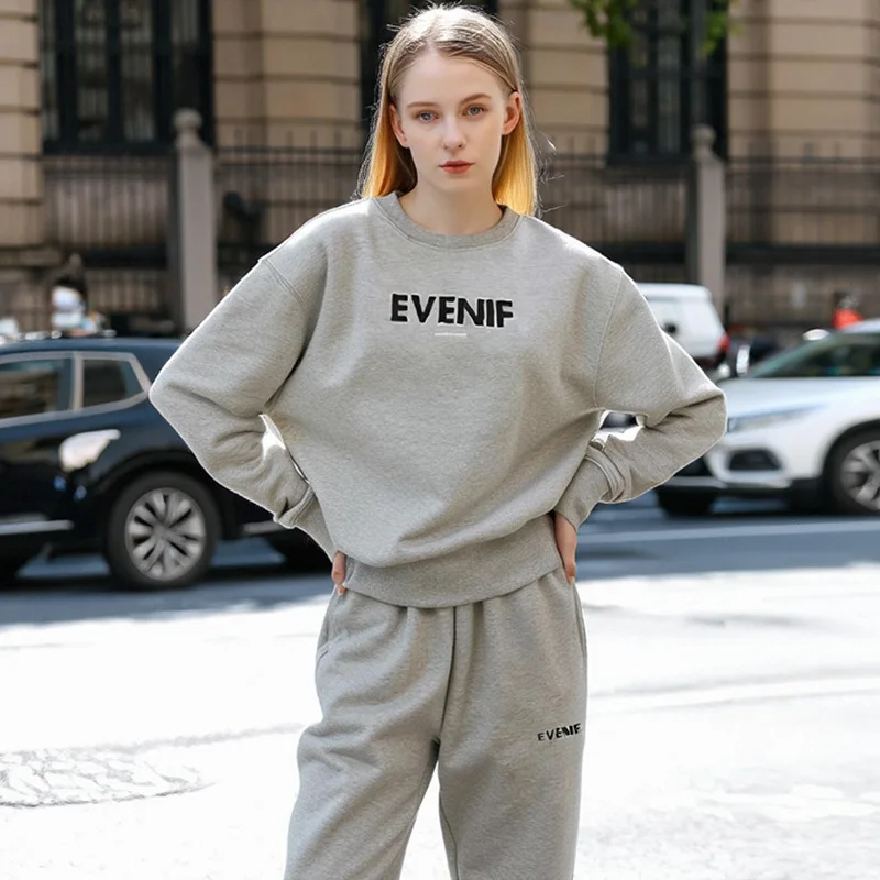 

2 Piece Sets Womens Outifits O-neck Long Sleeve Letter Pullover Hoodie Elastic-waist Pants Casual Fashion Sports Sweatshirt Suit