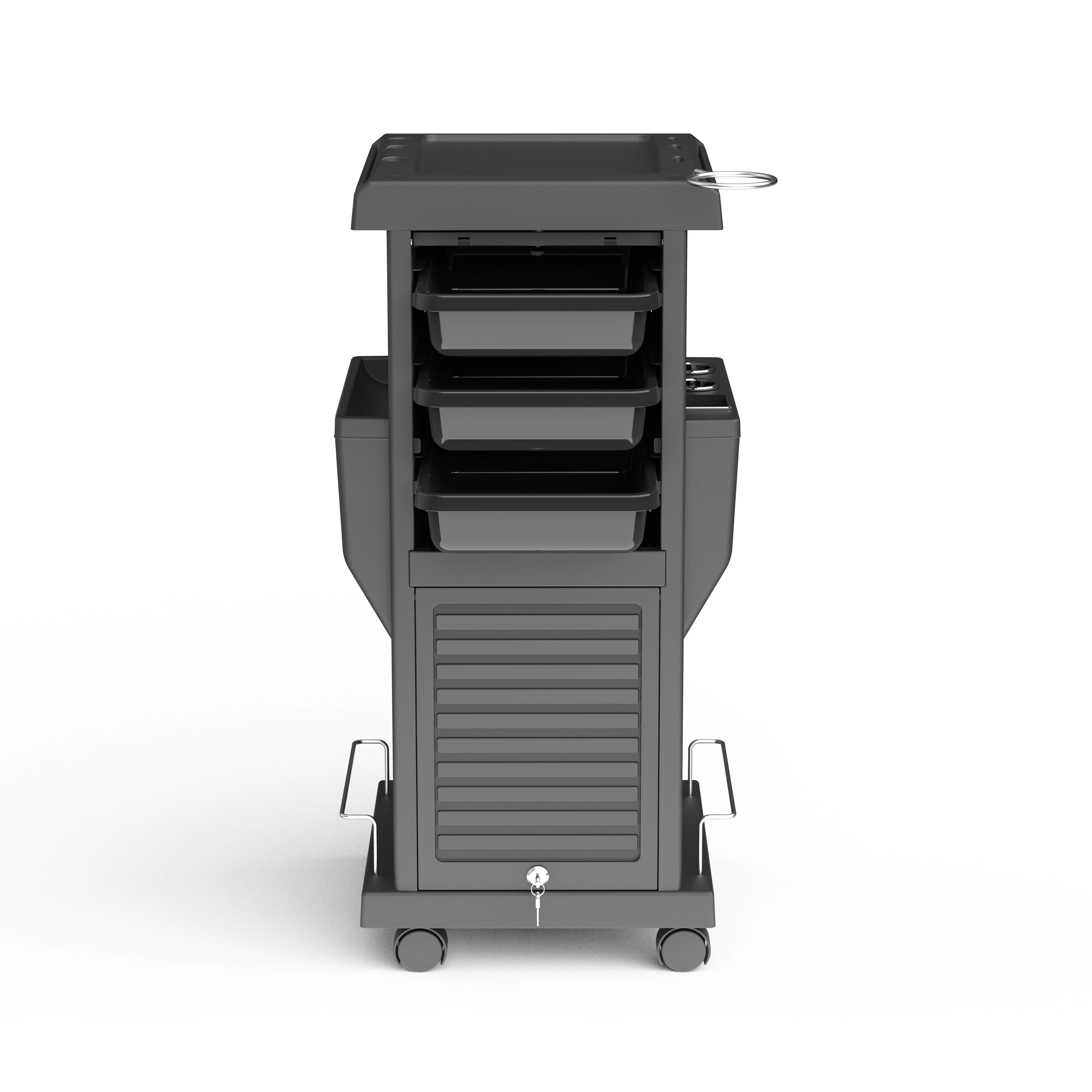 

Hotsale Salon Furniture Lockable Hairdressing Tool Salon Trolley With Appliance Holder