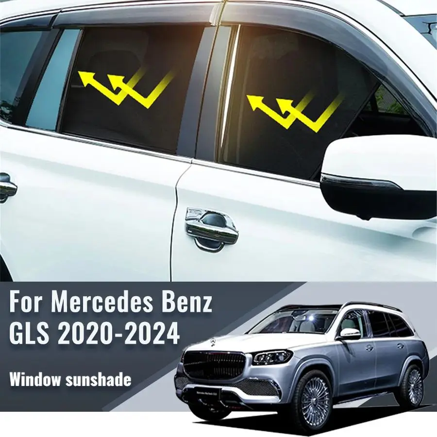 

For Mercedes Benz GLS X167 2020-2024 Side Baby Window Sun Shade Visor Car Sunshade Shield Front Rear Windshield Frame Curtain