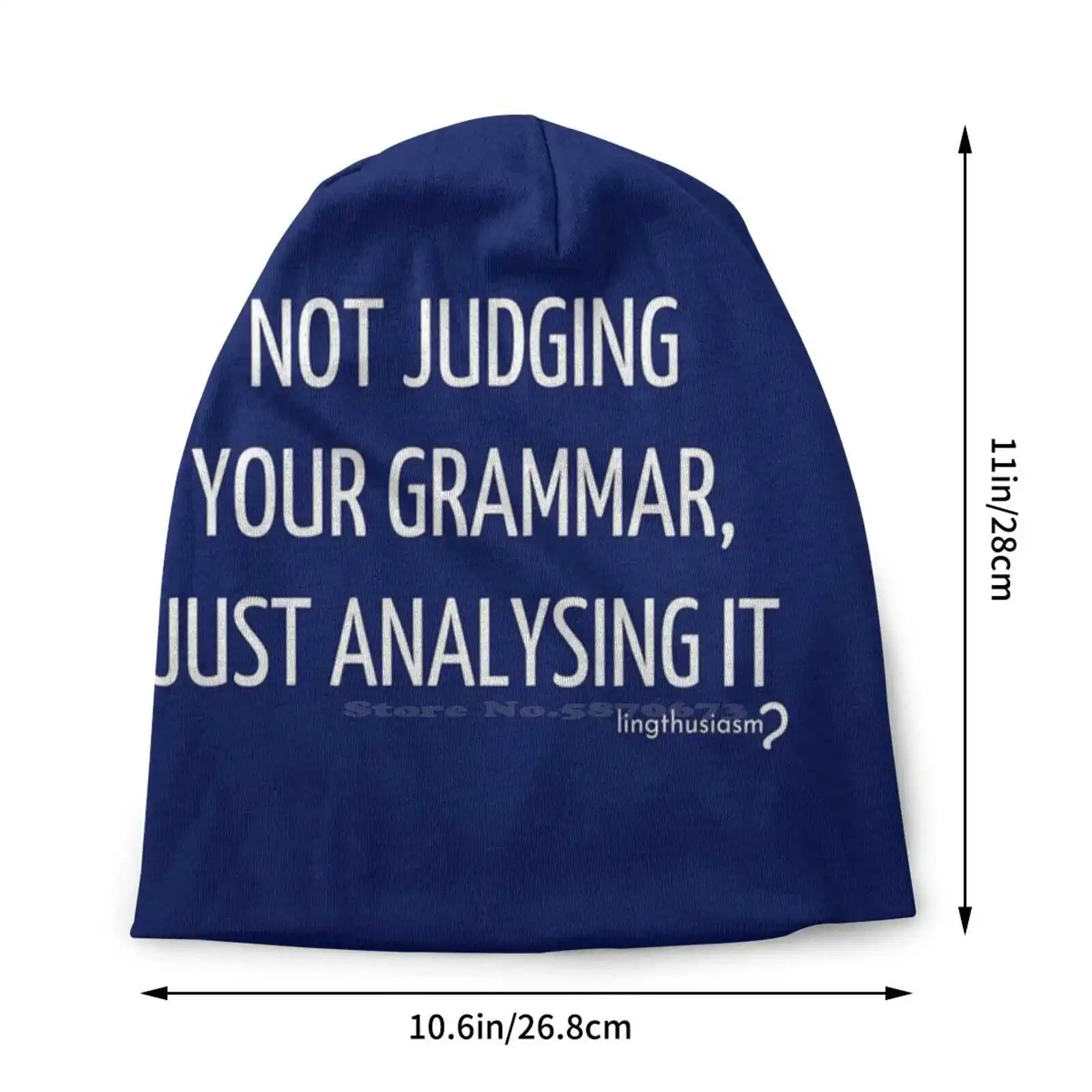 Not Judging Your Grammar , Just Analysing It-Pouch In White On Blue Knitted Hat Warm Beanie Outdoor Caps Languages Lingthusiasm