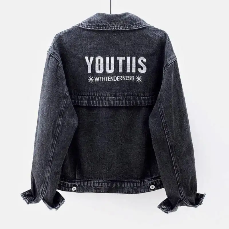 Denim Coats Women Short Coat Single Breasted Casual Embroidery Turn Down Collar Y2k Streetwear Jackets Work Slim Fit Spring - Image 4