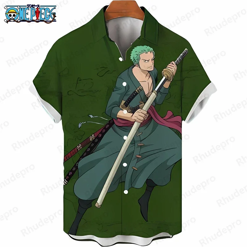 Summer Men's One Piece Hawaiian Shirt Anime Graphic Print Short Sleeve Tropical Vacation Casual Anime Kids Clothes Tops