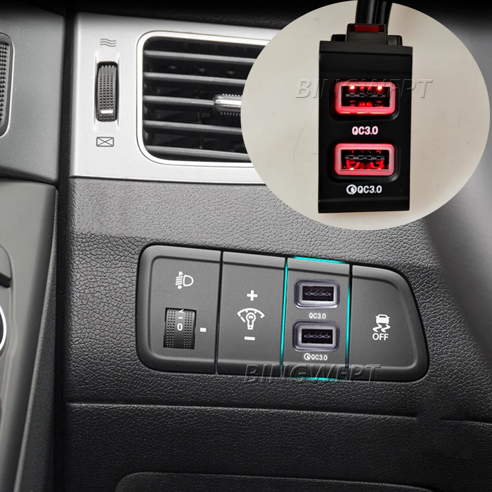

Car Dual QC3.0 USB Socket Quick Phone Charger Power Adapter For Hyundai Elantra 2010-2016 Accessories