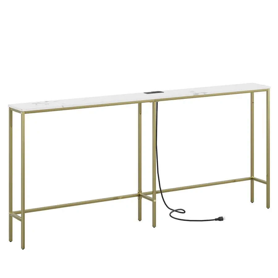 

Inch Console Table with Power Outlet,Modern Narrow Long Sofa Table Behind Couch,Skinny Entry Table with Gold Metal Frame for Ent