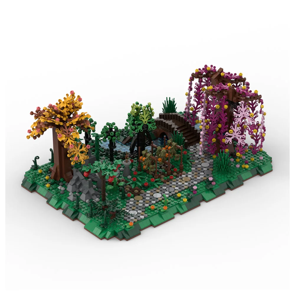 Gobricks MOC Monster Worlds Forest Druids Groves Model Building Blocks Classic Modular Garden with Coffee Shop Bricks Kids Toy