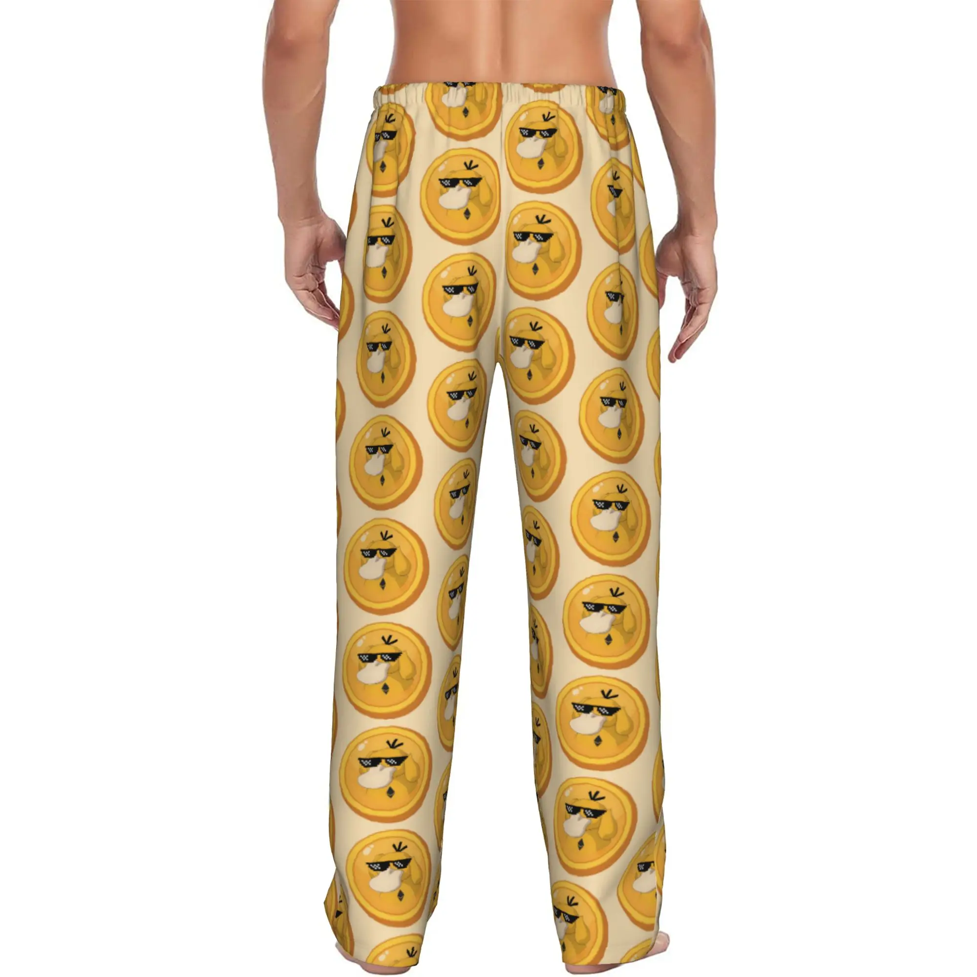 Custom Printed Men's P-Psyducked Cartoon Pajama Pants Cute Duck Sleepwear Sleep Lounge Bottoms with Pockets