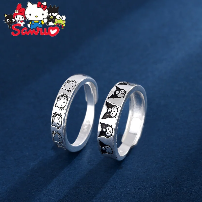 Sanrio Melody Kuromi Hello Kitty Cinnamoroll Cute Couple Ring Male and Female Anime Protagonist Adjustable Girlfriend Jewelry